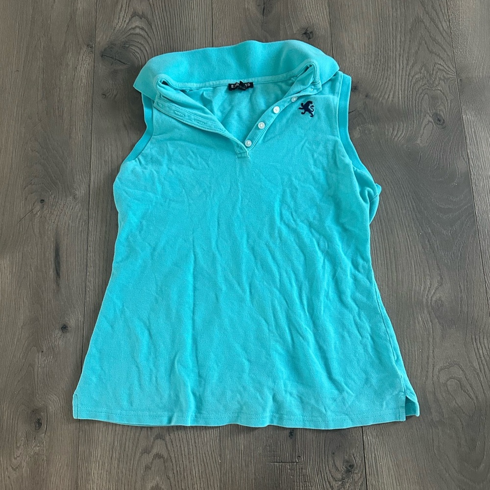 Express Women's Blue Sleeveless Polo Top